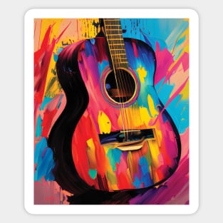 Acoustic Guitar Portrait Modern Oil Painting Style Digital Art Sticker